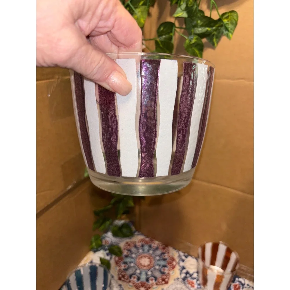 Vintage Libbey Cocktail BARWARE Set Wavy Stripe Retro MCM 5 Pc Ice Bucket Glasse